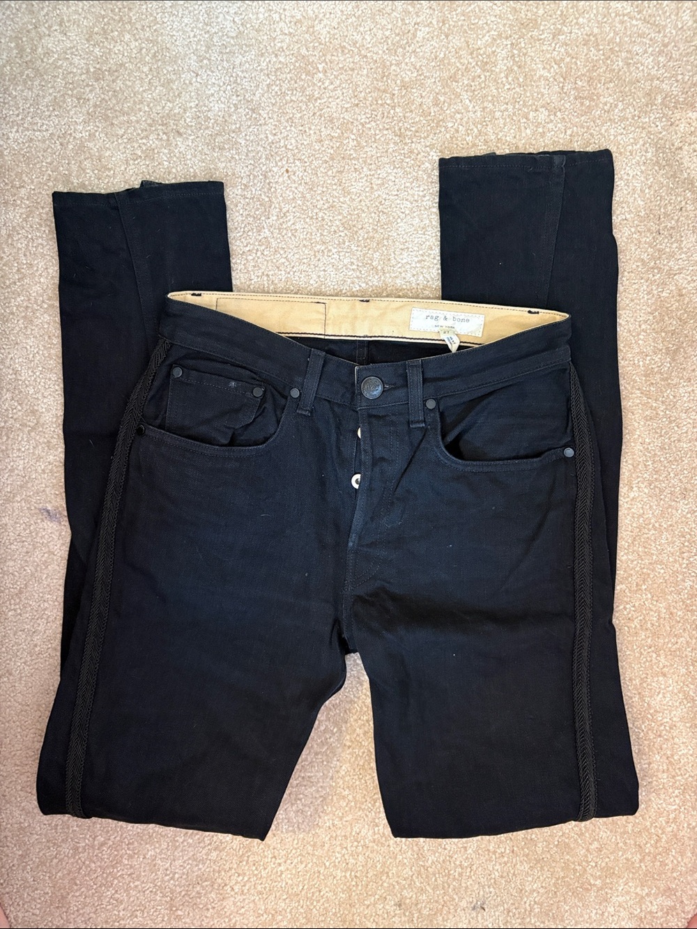 rag & bone Black Skinny Jeans with Side Trim Detail